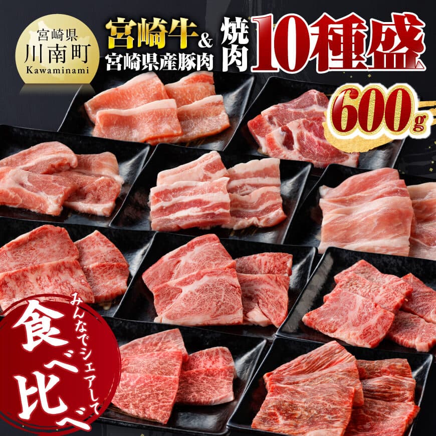 宮崎牛＆宮崎県産豚肉焼肉10種 肉 牛肉 国産 国産牛 黒毛和牛 豚肉 ぶた肉 A4 A5 4等級 5等級 ミヤチク カタロース バラ モモ ウデ ロース 焼肉 セット BBQ バーベキューキャンプ 宮崎県 川南町 送料無料