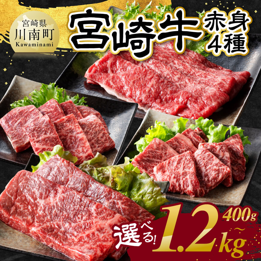 ※内容量が選べる※ 宮崎牛 赤身 4種 - 宮崎牛 牛肉 モモ もも 焼肉 ステーキ サイコロ スライス き焼き しゃぶしゃぶ 焼きしゃぶ 贅沢 BBQ 焼肉