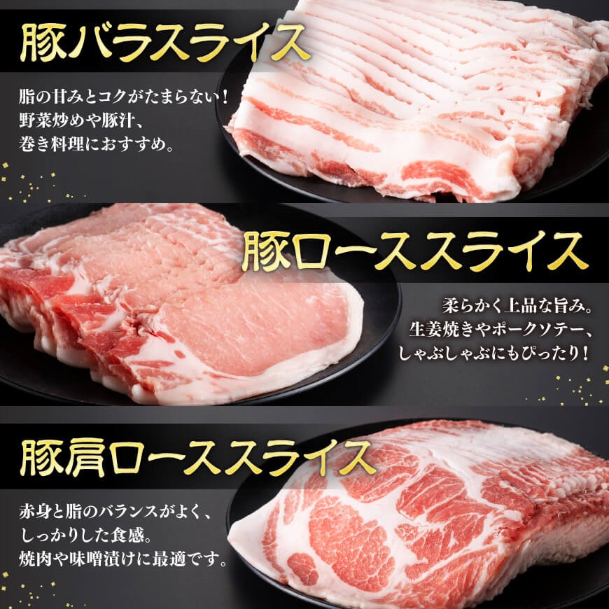 ※グラム数が選べる※ 宮崎県産豚肉 スライス3種得々セット 1kg～2kg 肉 豚肉 国産 九州産 バラ ロース 肩ロース 詰合せ 3種