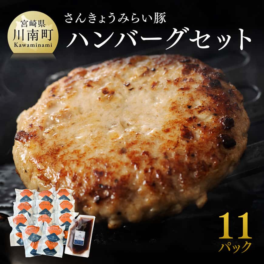 【令和8年11月発送】さんきょうみらい豚 ”ふんわりやわらか” ハンバーグセット(90g×11P、ソース200g付) 肉 豚肉 総菜