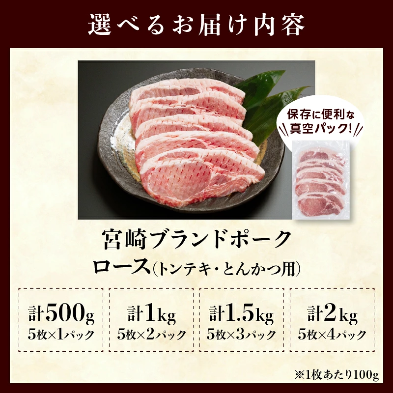 【内容量が選べる】 豚ロース (トンテキ ・ とんかつ用 ) 豚肉 真空パック ロース 500g 1kg 1.5kg 2kg 宮崎 ブランドポーク 肉 国産_T023-0105-SKU