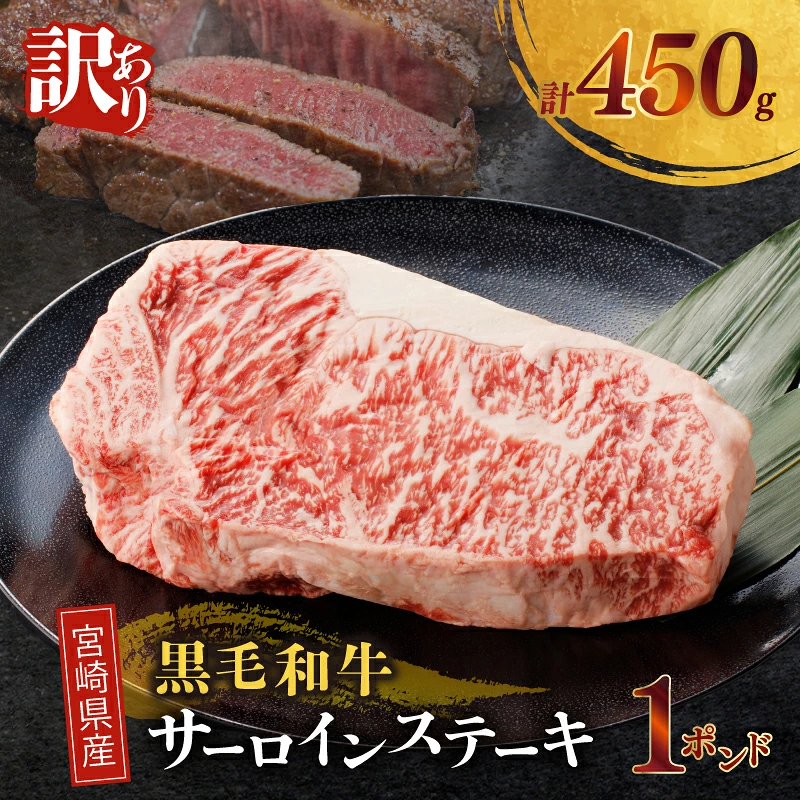 ≪訳あり≫宮崎県産黒毛和牛(経産牛)サーロインステーキ1ポンド(計450g) 肉 牛 牛肉 国産_T025-0137