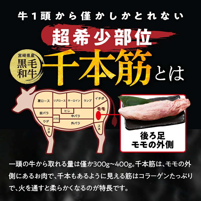 【超希少】宮崎県産黒毛和牛千本筋ブロック(計300g以上) 肉 牛 牛肉 国産_T023-0157