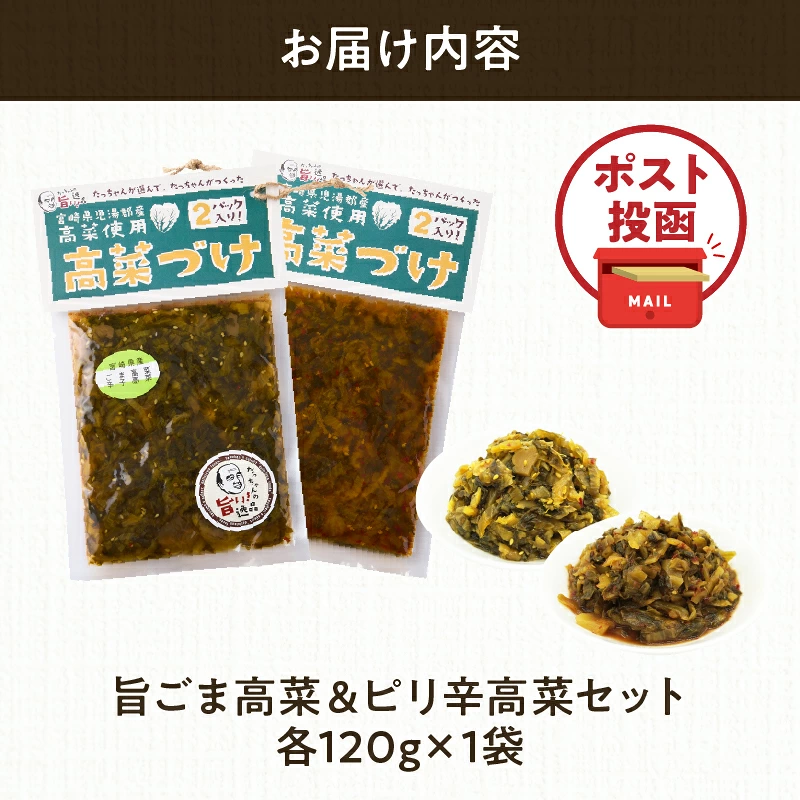 ＼ポスト投函／旨ごま高菜＆ピリ辛高菜セット 計2袋(各120g) 漬物 おかず 野菜 加工品 国産_T025-0267
