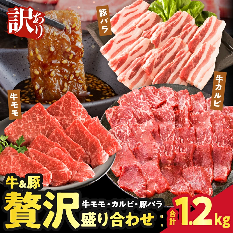 ≪訳あり≫牛&豚 贅沢盛り合わせ（牛モモ・カルビ・豚バラ）合計1.2kg 肉 牛 豚 豚肉 牛肉 おかず 国産_T025-0457