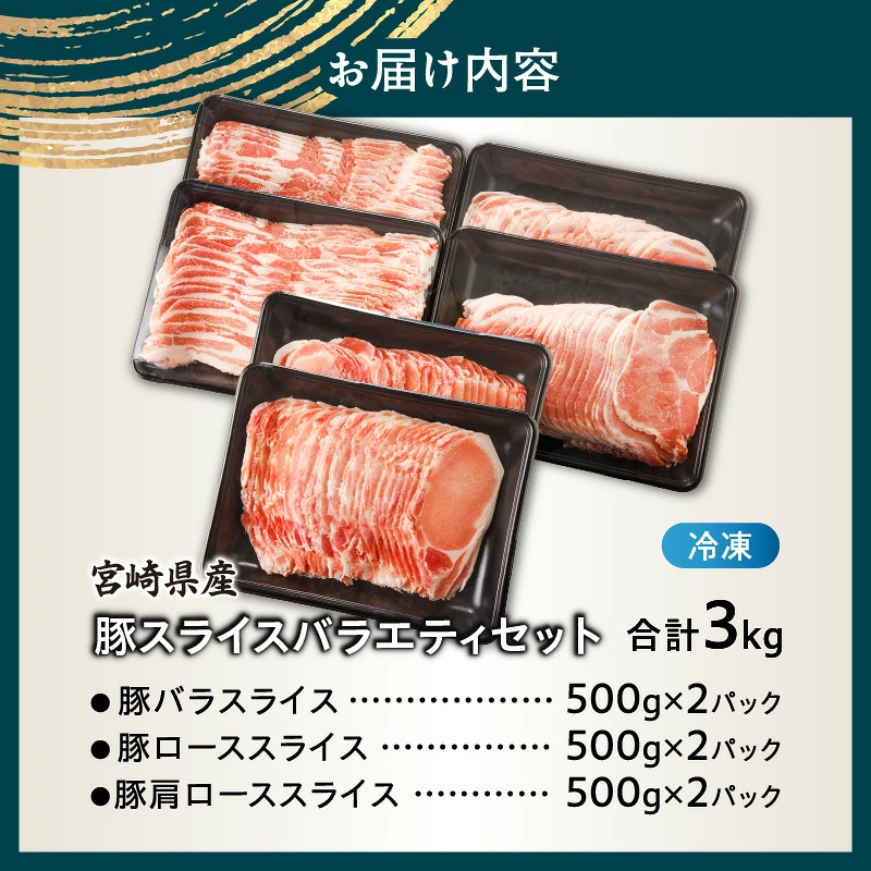 【内容量が選べる】宮崎県産豚スライスバラエティセット(バラ・ロース・肩ロース)合計1.5kg or 3kg 肉 豚 豚肉 おかず 国産_T030-0878-SKU