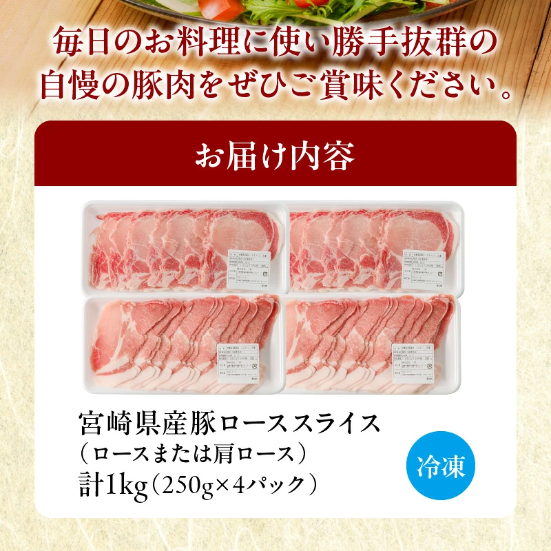 ≪訳あり≫宮崎県産豚ローススライス計1kg≪ロース・肩ロースどちらかのお届け≫ 肉 豚 豚肉 おかず 国産_T009-0107