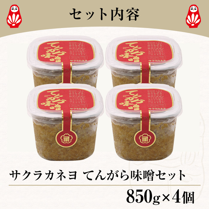 てんがら味噌セット（850g×4個）九州 サクラカネヨ 鹿児島県産 味噌 麦みそ 麦味噌 味噌汁 みそ お味噌