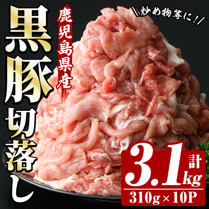 鹿児島県産 恵味の黒豚 切落しセット 計3.1kg（310g×10パック）冷凍  小分け 便利 国産 鹿児島県産 黒豚 しゃぶしゃぶ すき焼き などにおすすめ 大容量