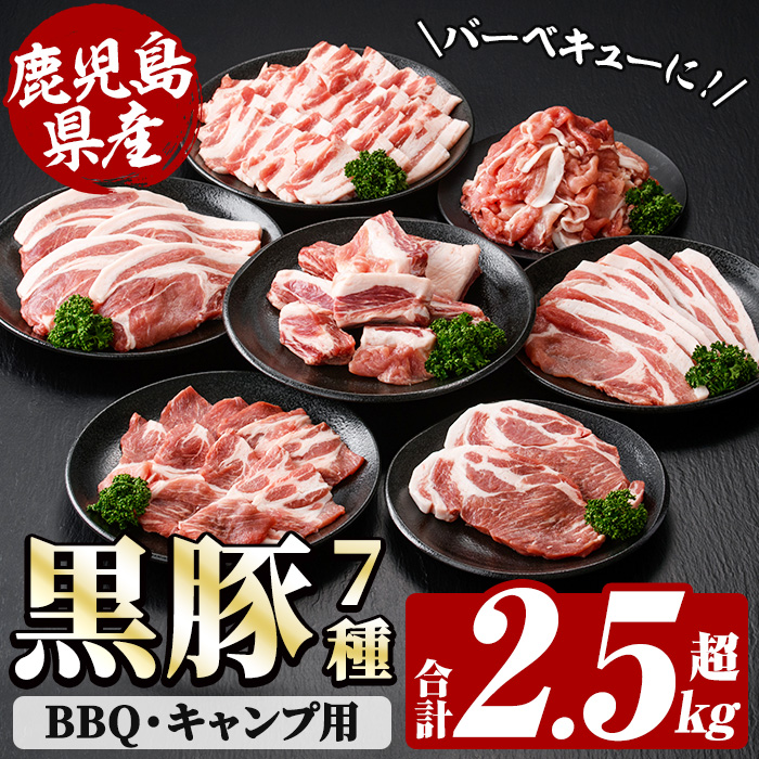 恵味の黒豚 BBQ・キャンプ用セット(7種・合計2.5kg超！)  冷凍 小分け 国産 鹿児島県産 黒豚 BBQ や キャンプ に ピッタリな7種セット！大容量！