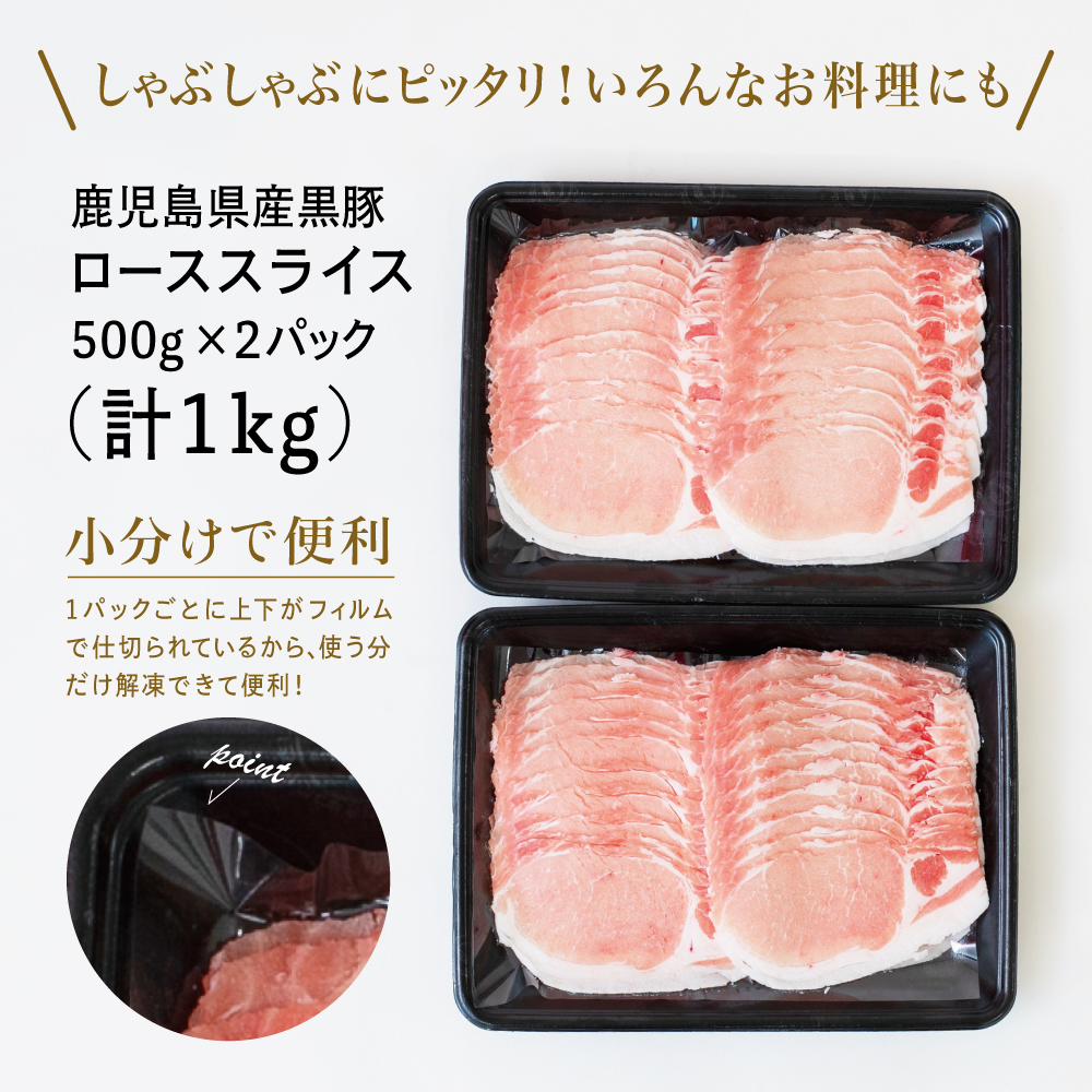 【鹿児島県産】黒豚 しゃぶしゃぶ用 ローススライス1kg（500g×2） しゃぶしゃぶ お鍋 炒め物 冷凍 スターゼン