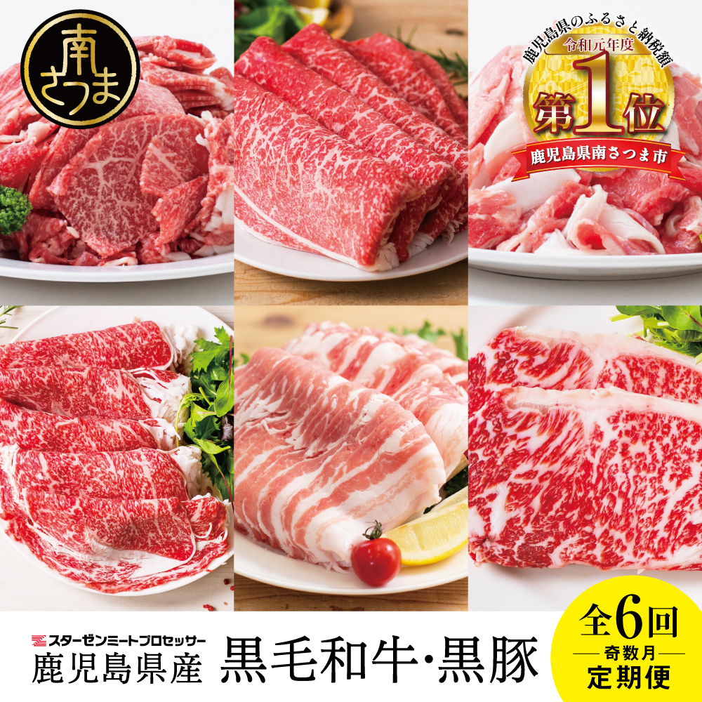 【スターゼン厳選定期便】鹿児島県産黒毛和牛・黒豚定期便（全6回） サーロイン ステーキ 切り落とし しゃぶしゃぶ 焼肉 すき焼き ローススライス 定期便 冷凍 スターゼン