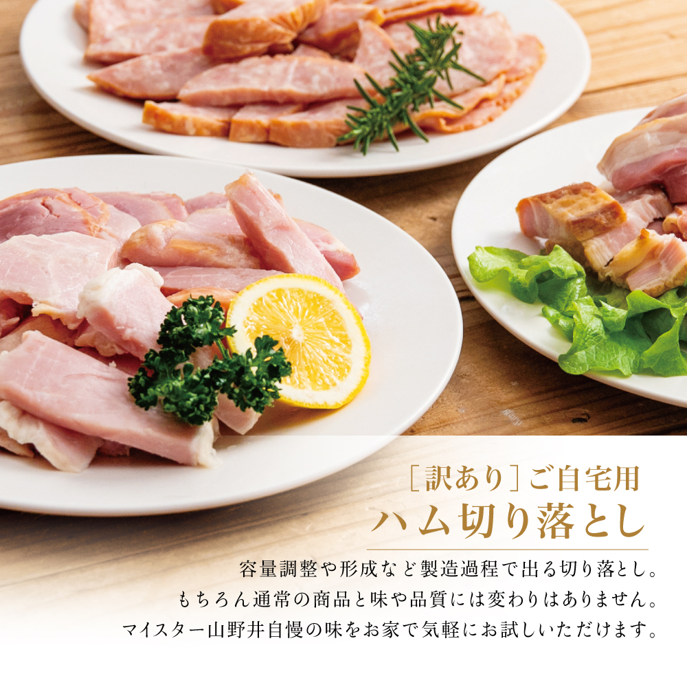 【訳あり】マイスター山野井 ご自宅用 お楽しみパック（4種類以上・切り落とし）計900g ソーセージ ハム ベーコン ロースハム 燻製 あらびきポーク 切落し グルメ ワケあり 鹿児島 山野井