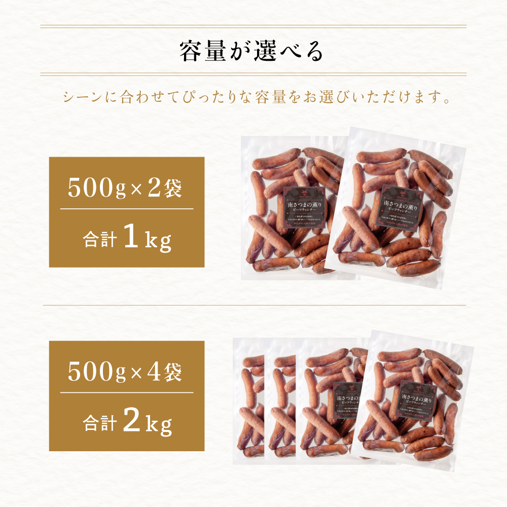 【マイスター山野井】ビーフウインナー ★容量が選べる★ 計1kg/計2kg 牛肉100％使用 こだわり ウィンナー ソーセージ セット 惣菜 弁当 朝食 おつまみ BBQ 焼肉 鹿児島 山野井