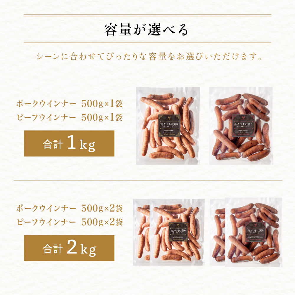 【マイスター山野井】ポーク＆ビーフウインナー ★容量が選べる★ 計1kg/計2kg こだわり 食べ比べ ウィンナー ソーセージ セット 惣菜 弁当 朝食 おつまみ BBQ 焼肉 鹿児島 山野井