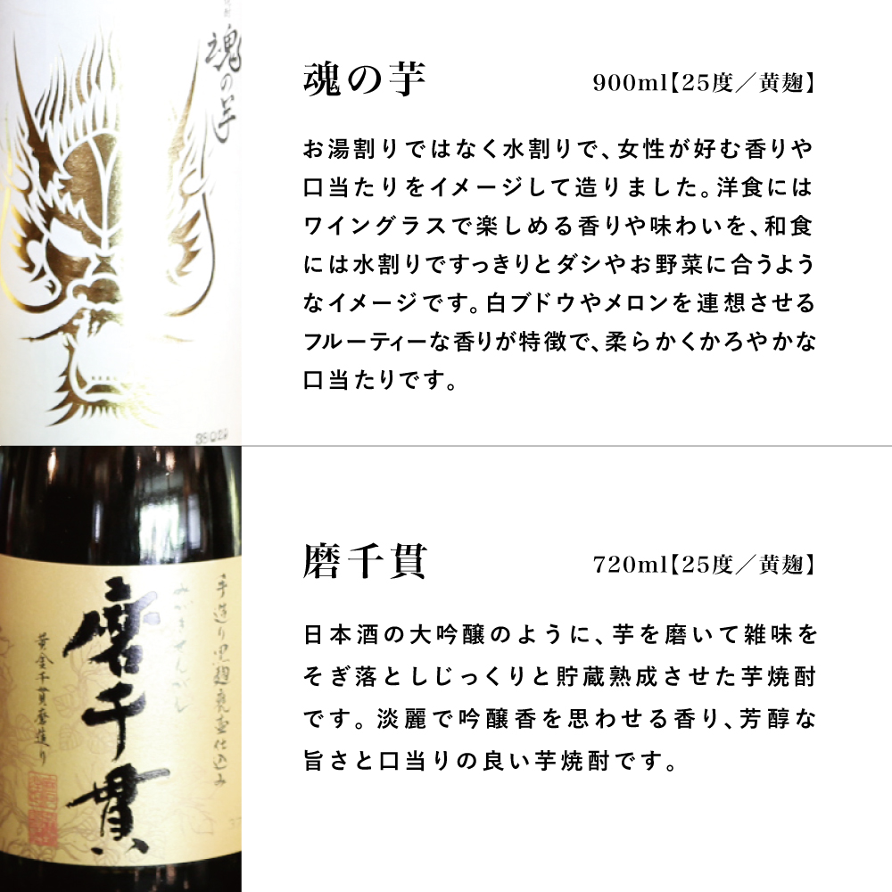 【蔵元直送】本坊酒造 貴匠蔵芋焼酎2本セット（魂の芋900ml・磨千貫720ml） 25% 米麹 本格 芋焼酎 飲み比べ ロック 水割り お湯割り ハイボール ギフト 贈答 南さつま市