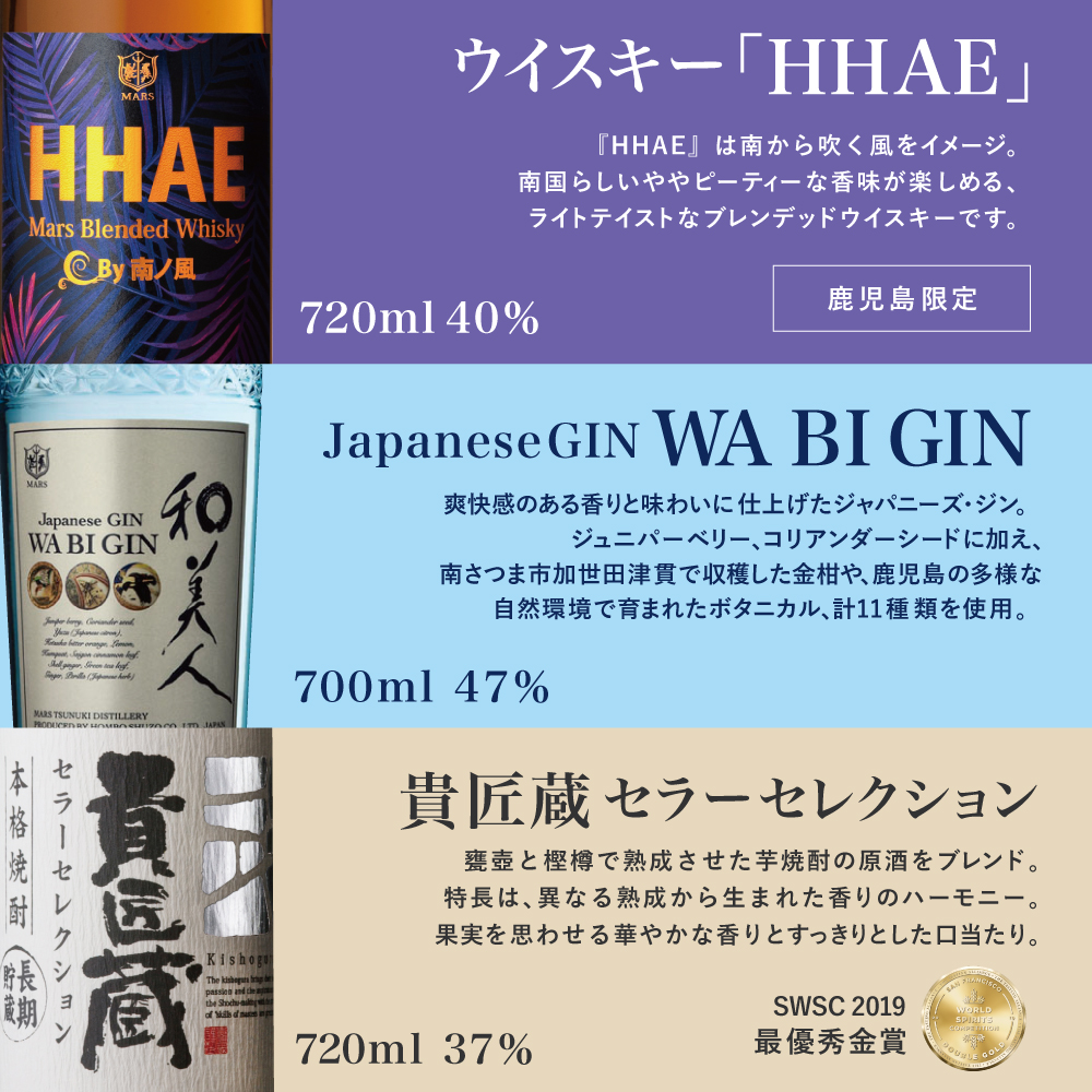 【ふるさと納税限定】本坊酒造 マルス津貫蒸留所セレクション（ウイスキー・ジン・本格芋焼酎） ロック 水割り 貴匠蔵 黒麹 HHAE 和美人 ギフト 限定 飲み比べ 鹿児島 南さつま市