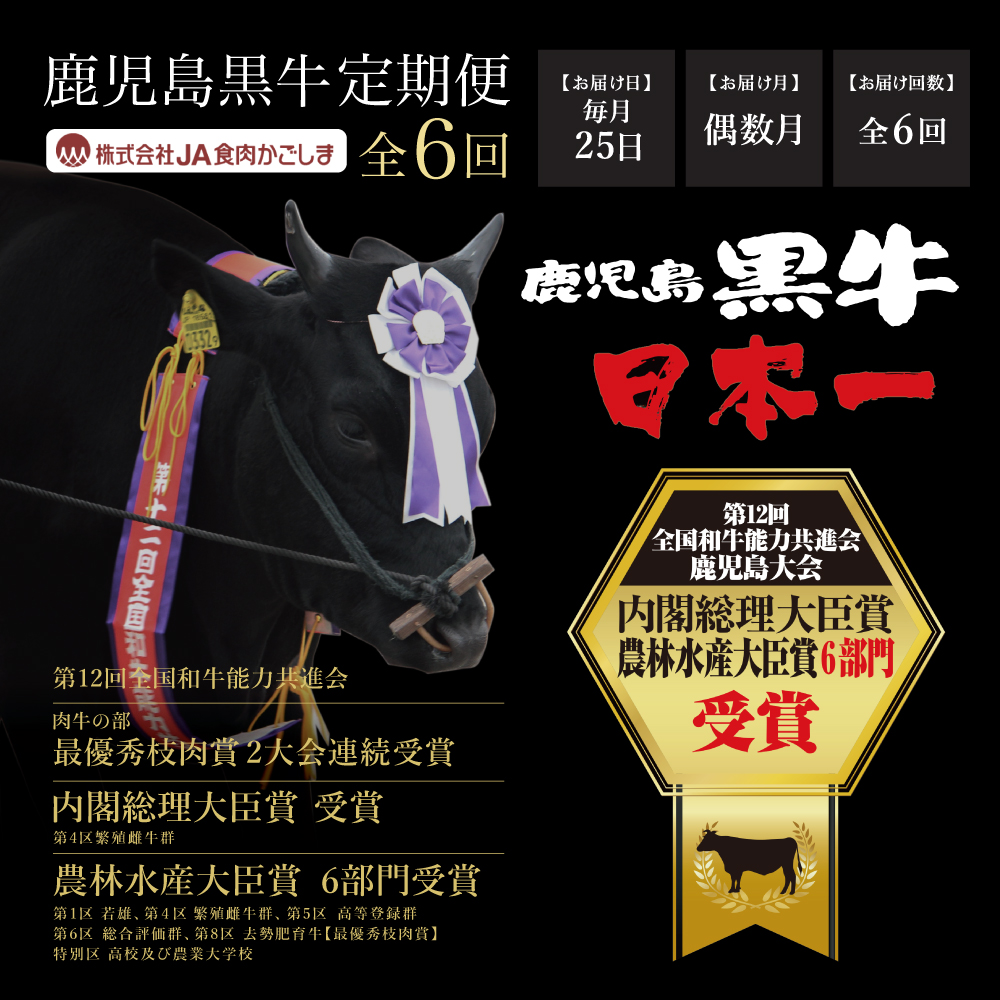 【JA食肉かごしま】鹿児島黒牛 定期便（全6回） かごしまブランド 黒毛和牛 和牛 牛肉 お肉 霜降り 赤身 ステーキ 焼肉 焼き肉 BBQ すき焼き しゃぶしゃぶ 定期便 JA食肉かごしま