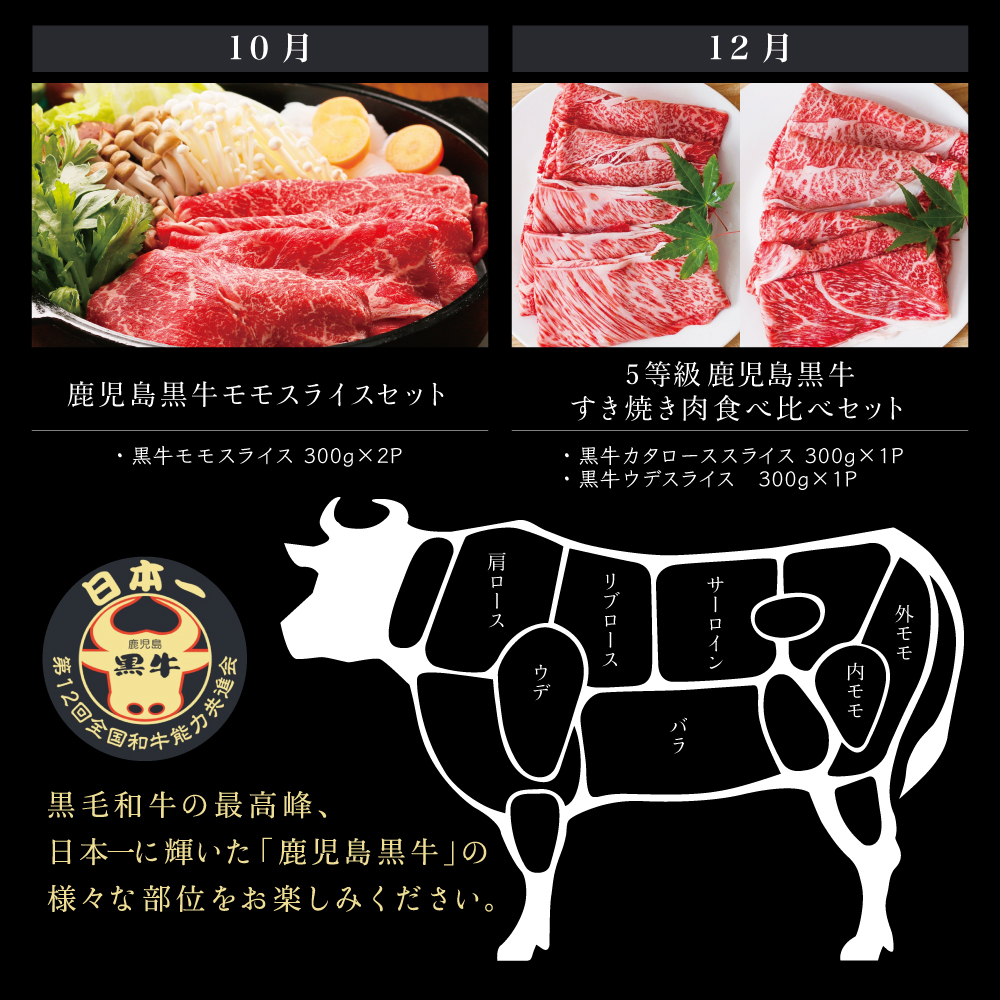 【JA食肉かごしま】鹿児島黒牛 定期便（全6回） かごしまブランド 黒毛和牛 和牛 牛肉 お肉 霜降り 赤身 ステーキ 焼肉 焼き肉 BBQ すき焼き しゃぶしゃぶ 定期便 JA食肉かごしま