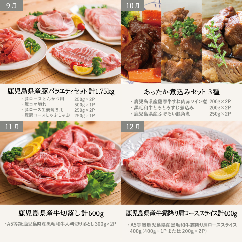 【定期便 全12回】情熱牧場 鹿児島県産お肉の定期便 スタンダードコース お肉 牛肉 豚肉 ステーキ すき焼き しゃぶしゃぶ 焼肉 角煮 ハンバーグ 餃子 冷凍